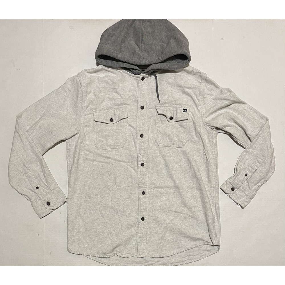 Quiksilver Shirt Hooded Flannel Shacket Jacket Men Skater Streetwear Large Beige